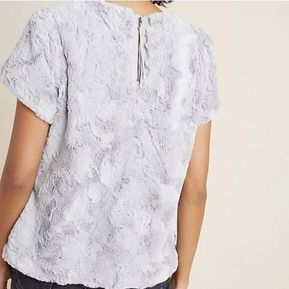 Anthropologie Leifsdottir faux fur zip back short sleeve tee sz L - Picture 2 of 11